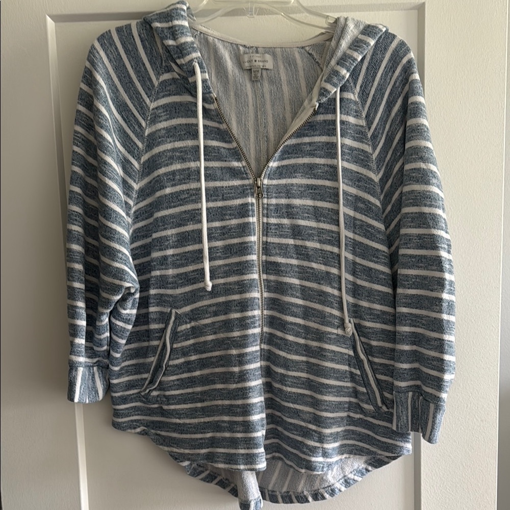 Lucky Brand Blue and White Striped Zip- up Hoodie